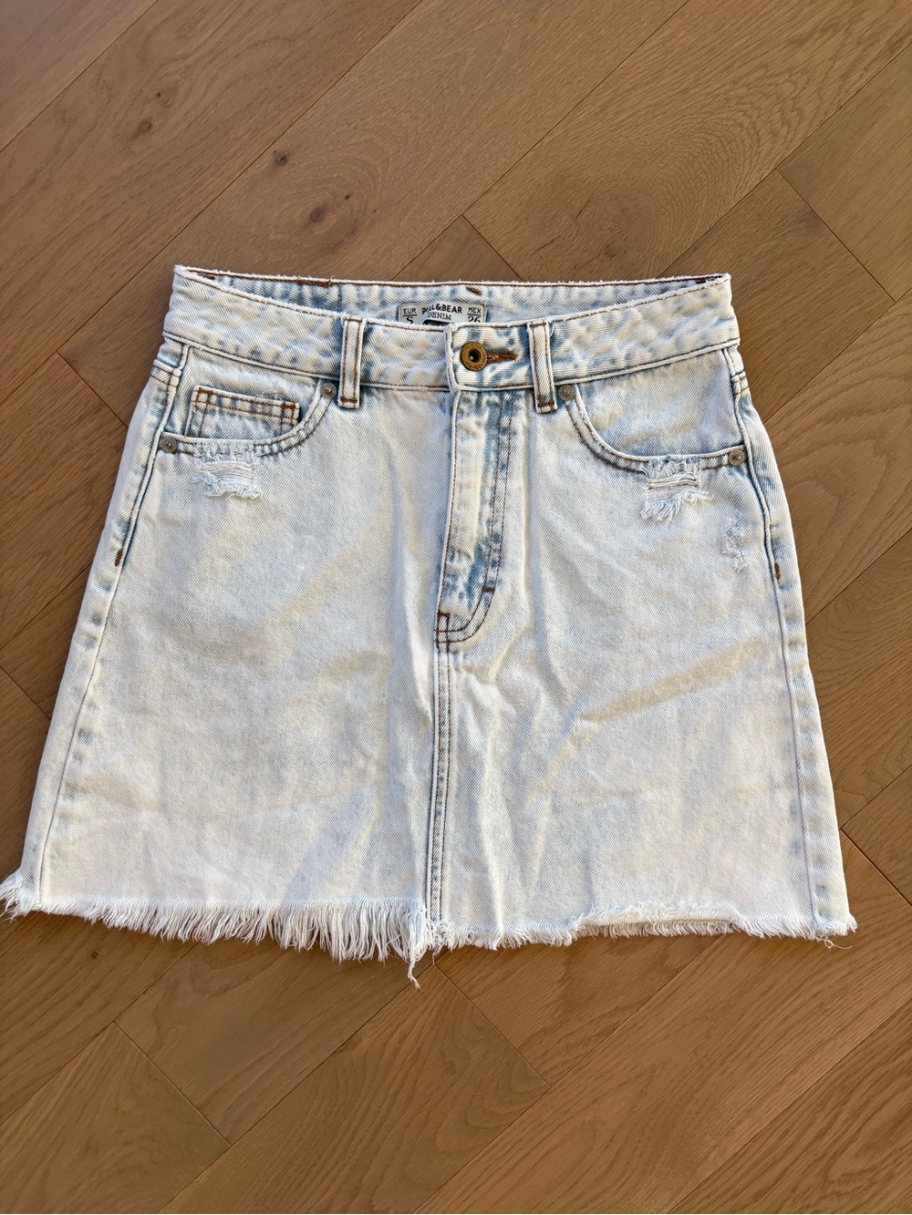 Pull&Bear Light Blue Distressed Denim Mini Skirt